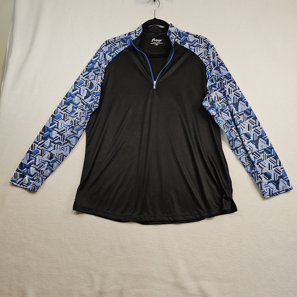 Fringe‎ Golf Black and Blue Geometric Long Sleeve Shirt ¼ Zip Size XL